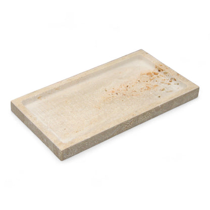 Damoo Rectangular Travertine Stone Tray – Hand-Carved Natural Catchall Dish for Vanity, Entryway, or Bathroom | Minimalist Home Decor - Damoo