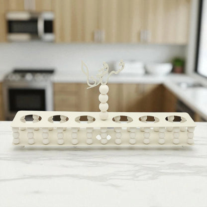 Damoo Rectangular Wooden Cup Holder Tray with Arabic Calligraphy – 6-Slot White Serving Stand for Coffee, Juice & Dessert Presentation - Damoo