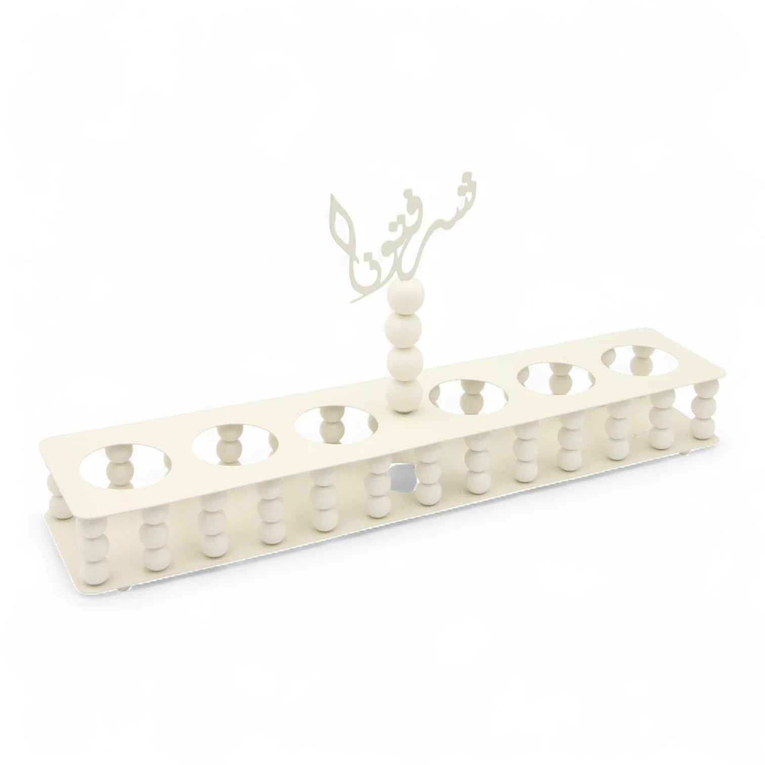Damoo Rectangular Wooden Cup Holder Tray with Arabic Calligraphy – 6-Slot White Serving Stand for Coffee, Juice & Dessert Presentation - Damoo