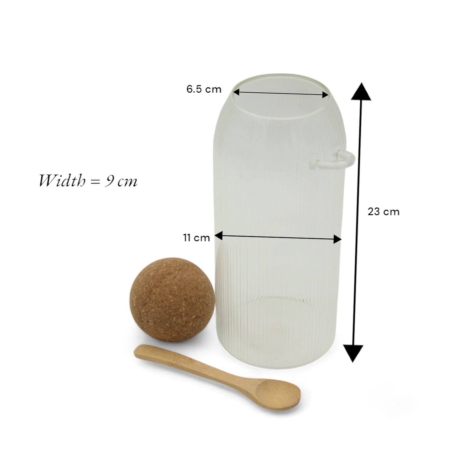 Damoo Ribbed Glass Storage Jar with Cork Lid & Wooden Spoon – Minimalist Kitchen Canister for Spices, Tea, or Sugar - Damoo