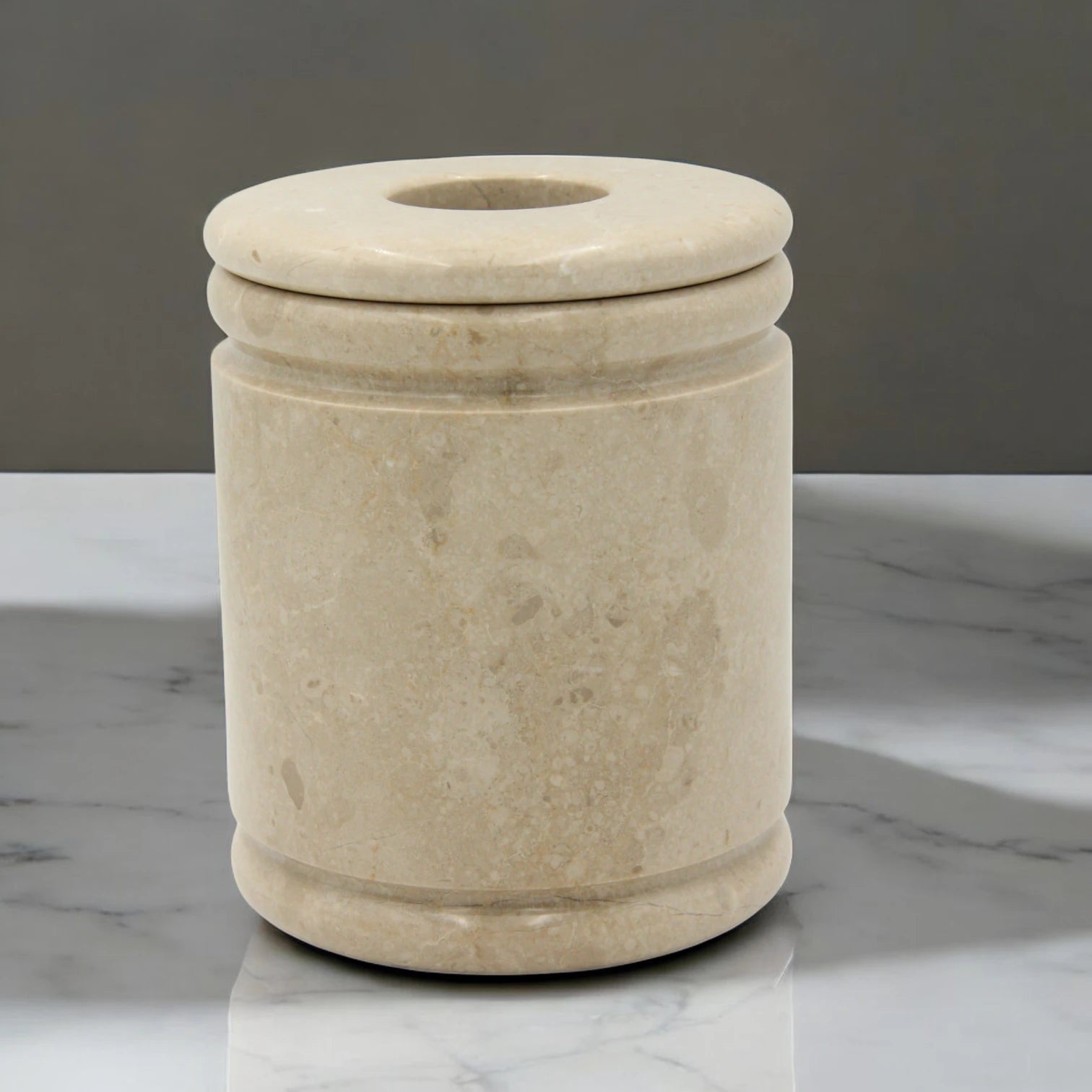 Damoo Round Marble Tissue Box Holder – Handmade Cylindrical Natural Stone Tissue Dispenser for Modern Bathroom, Office, Spa & Home Décor - Damoo