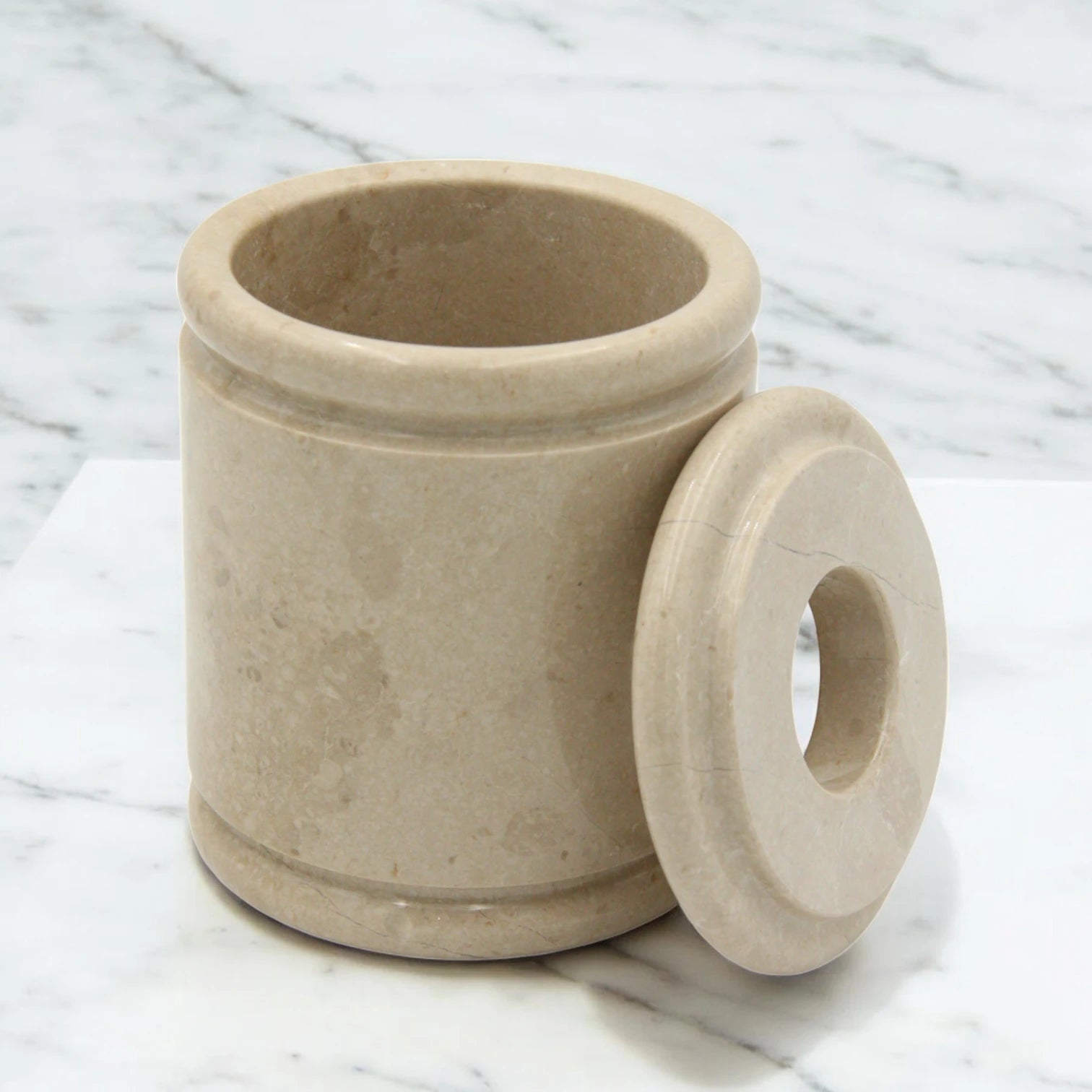 Damoo Round Marble Tissue Box Holder – Handmade Cylindrical Natural Stone Tissue Dispenser for Modern Bathroom, Office, Spa & Home Décor - Damoo