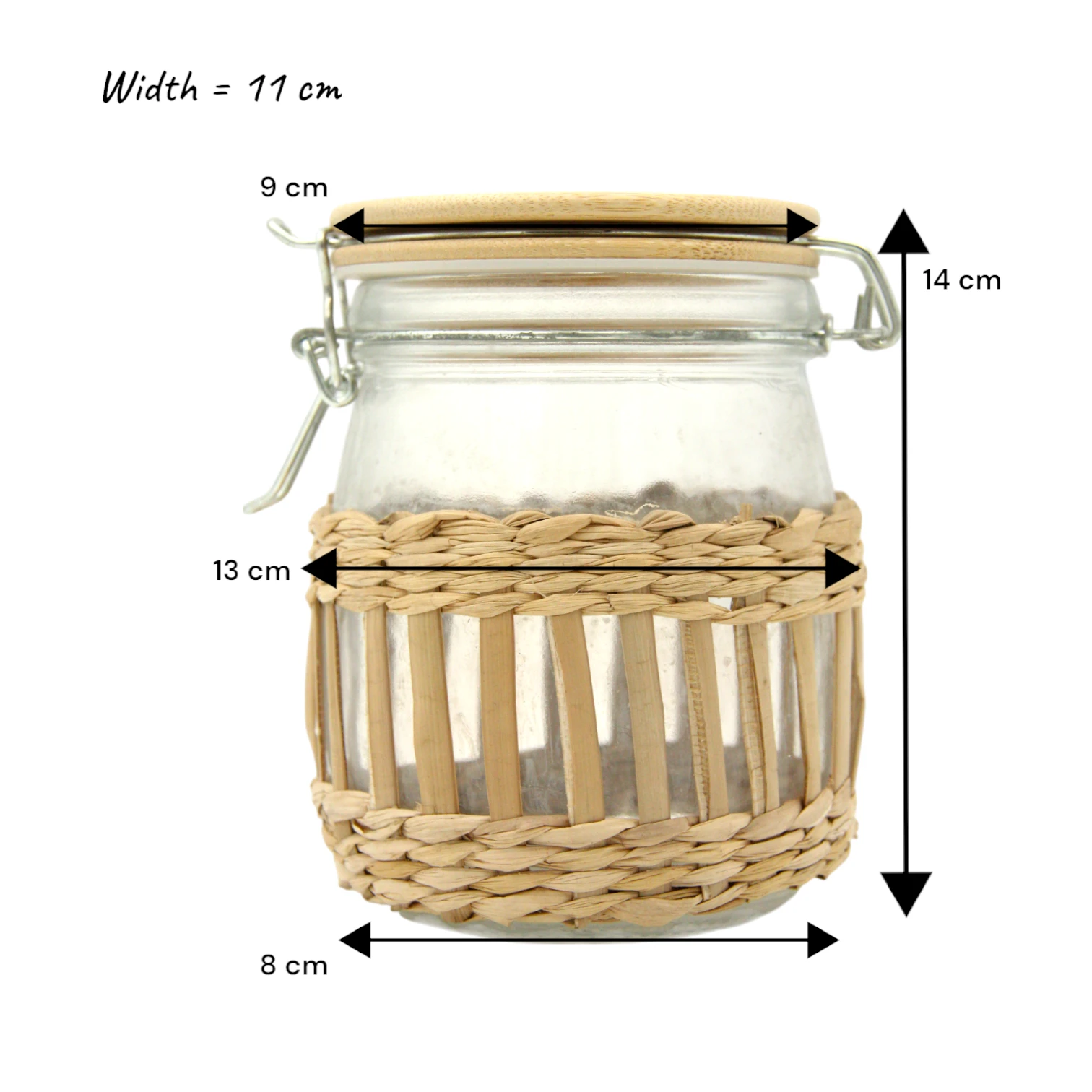 Damoo Rustic Glass Storage Jar with Straw Wrap – 750ml Airtight Canister with Bamboo Lid & Clip Lock – Eco-Friendly Kitchen Container for Coffee, Snacks, Spices & More - Damoo