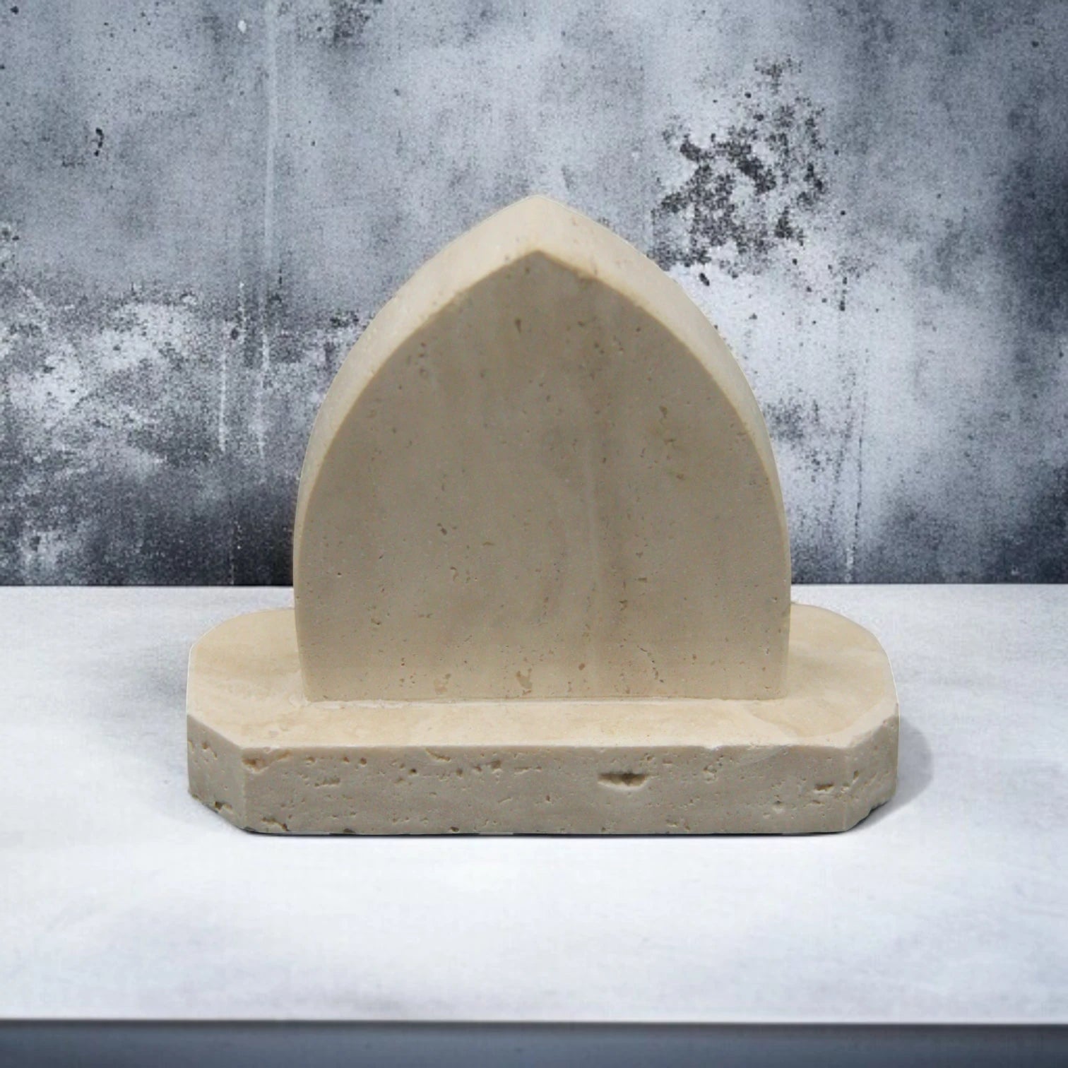 Damoo Sculptural Travertine Marble Stand – Handmade Minimalist Stone Accent for Shelves, Desks, and Modern Home Decor - Damoo