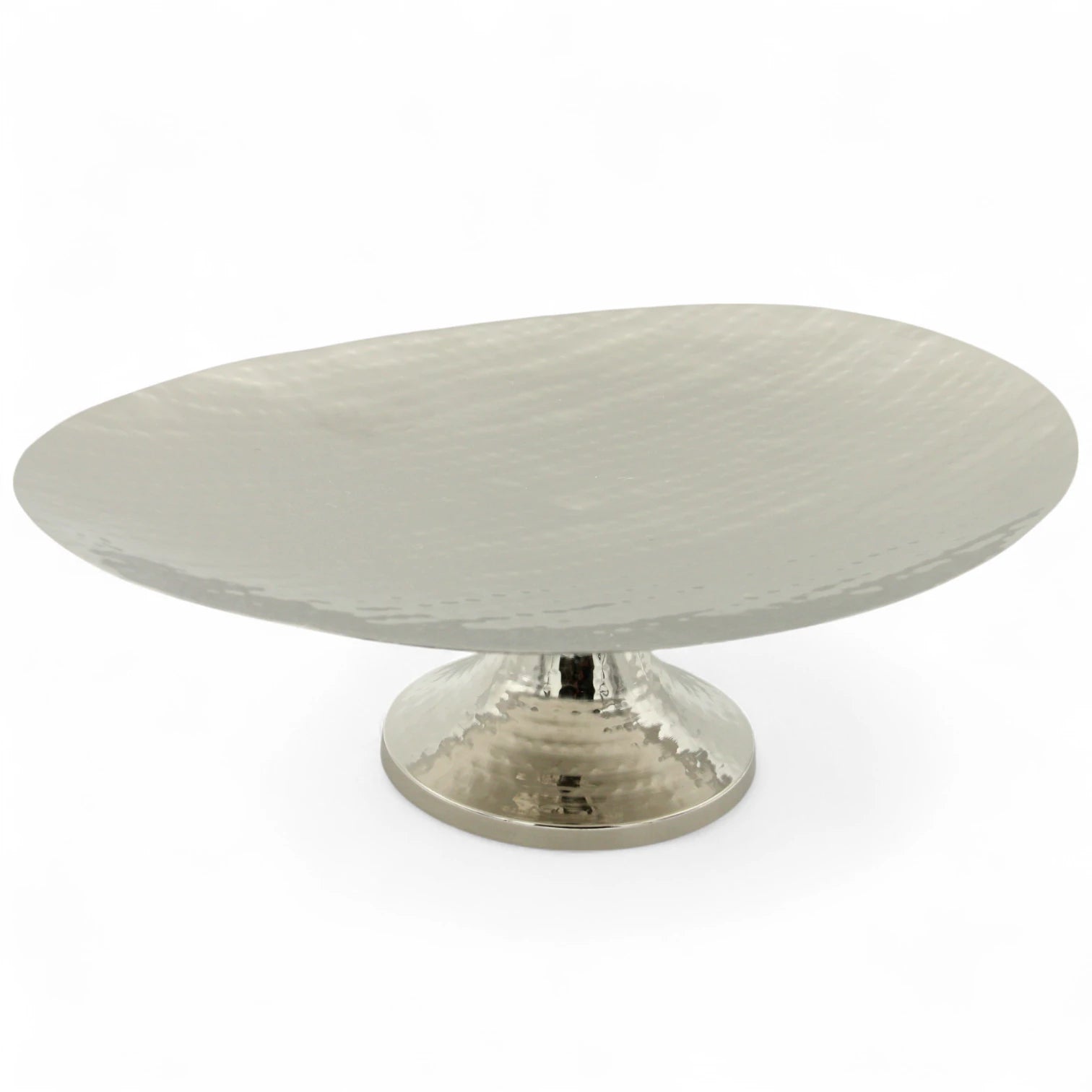 Damoo Sleek Silver Oval Display Bowl on Raised Base – Contemporary Hammered Metal Serving Stand for Home & Event Styling - Damoo