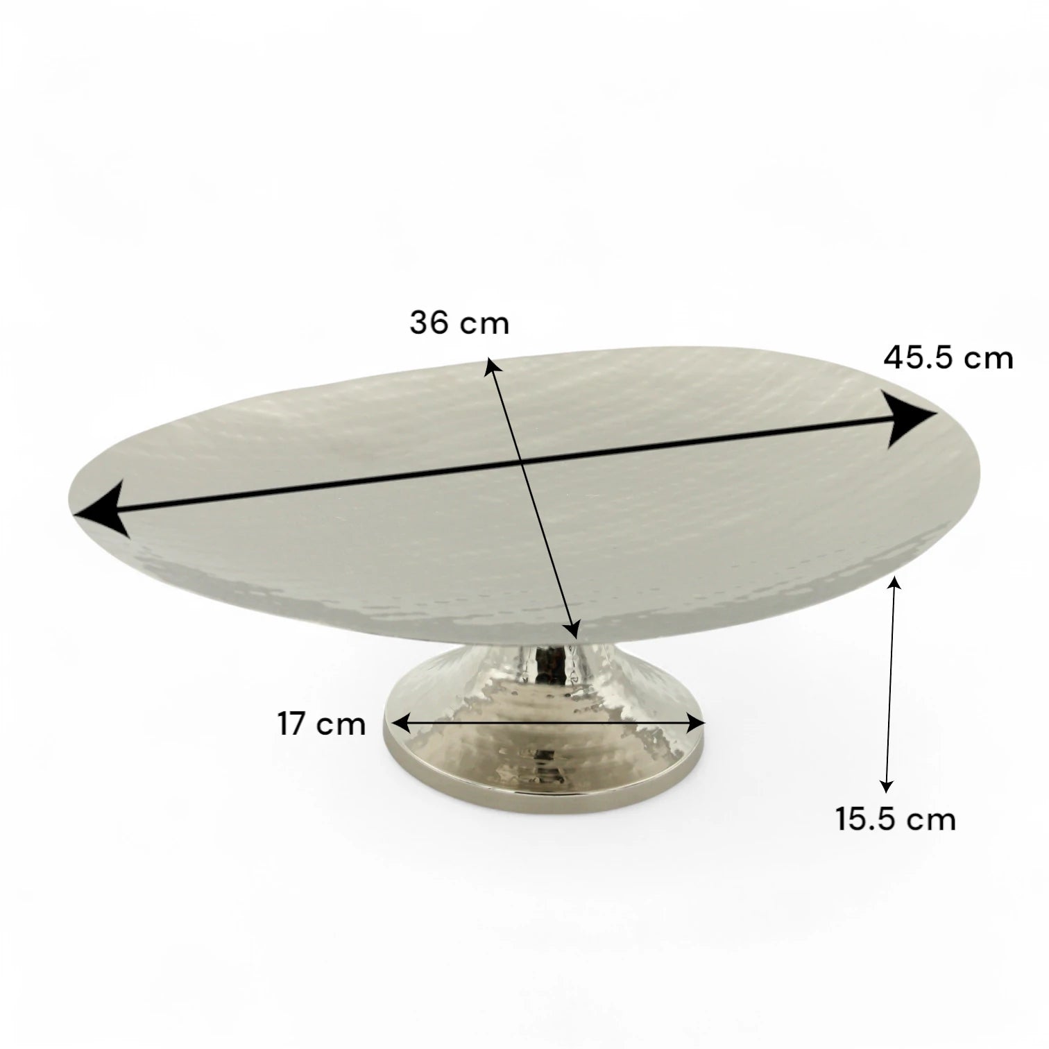 Damoo Sleek Silver Oval Display Bowl on Raised Base – Contemporary Hammered Metal Serving Stand for Home & Event Styling - Damoo