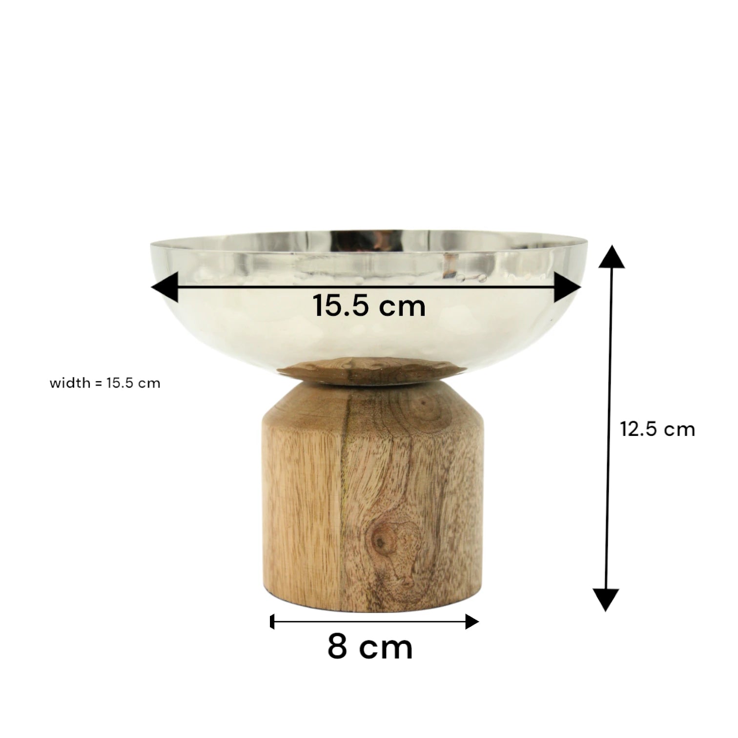 Damoo Small Hammered Metal Serving Bowl with Natural Wood Base – Elegant Decorative Dish for Snacks, Dates & Sweets - Damoo