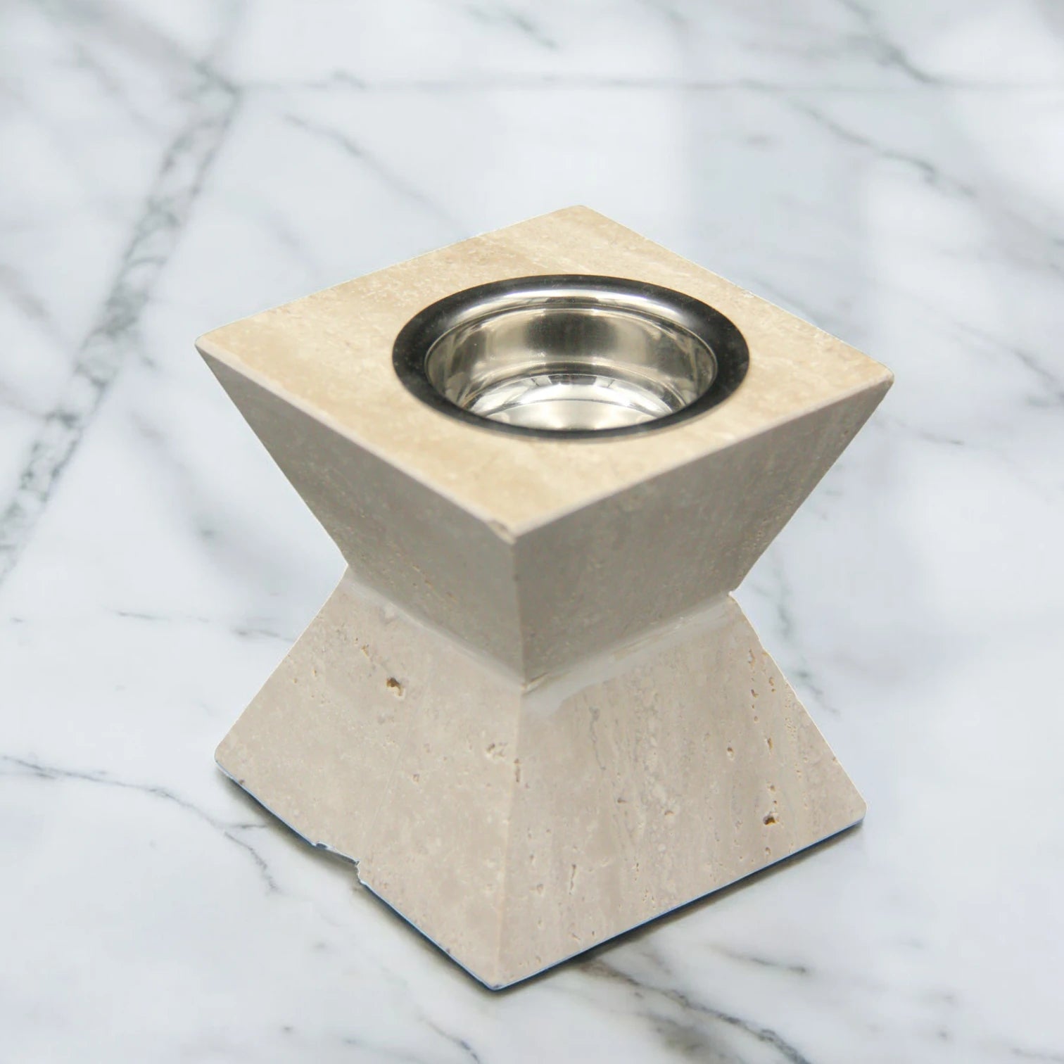 Damoo Square Natural Stone Burner – Handcrafted Marble Holder with Stainless Steel Bowl for Candle, Incense, or Oil | Minimalist Home Décor Accent - Damoo