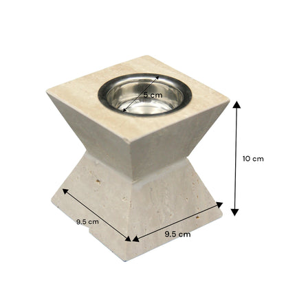 Damoo Square Natural Stone Burner – Handcrafted Marble Holder with Stainless Steel Bowl for Candle, Incense, or Oil | Minimalist Home Décor Accent - Damoo