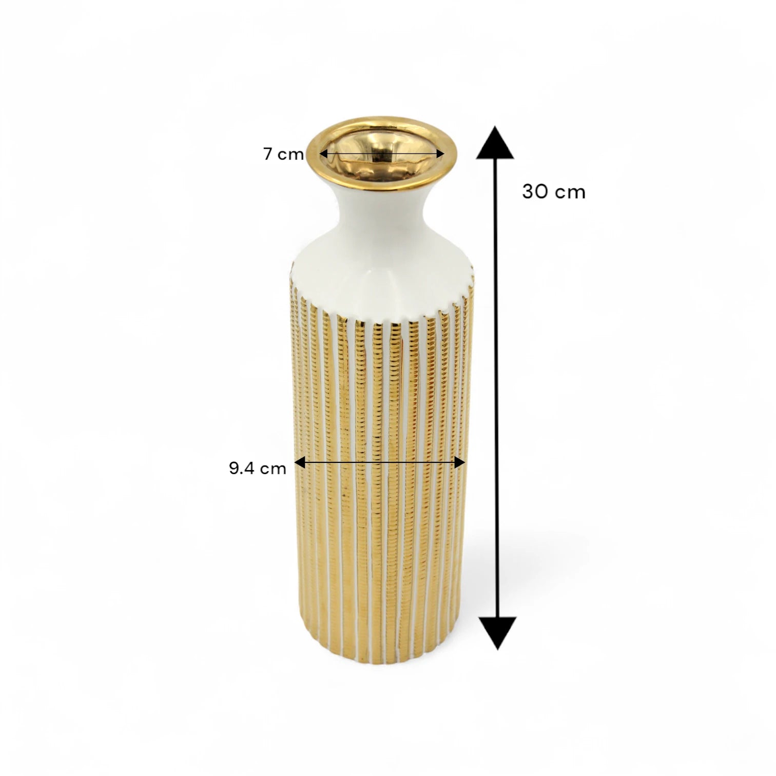 Damoo Tall Ceramic Flower Vase with Vertical Gold Detailing – Modern Decorative Accent for Living Room, Entryway & Office - Damoo