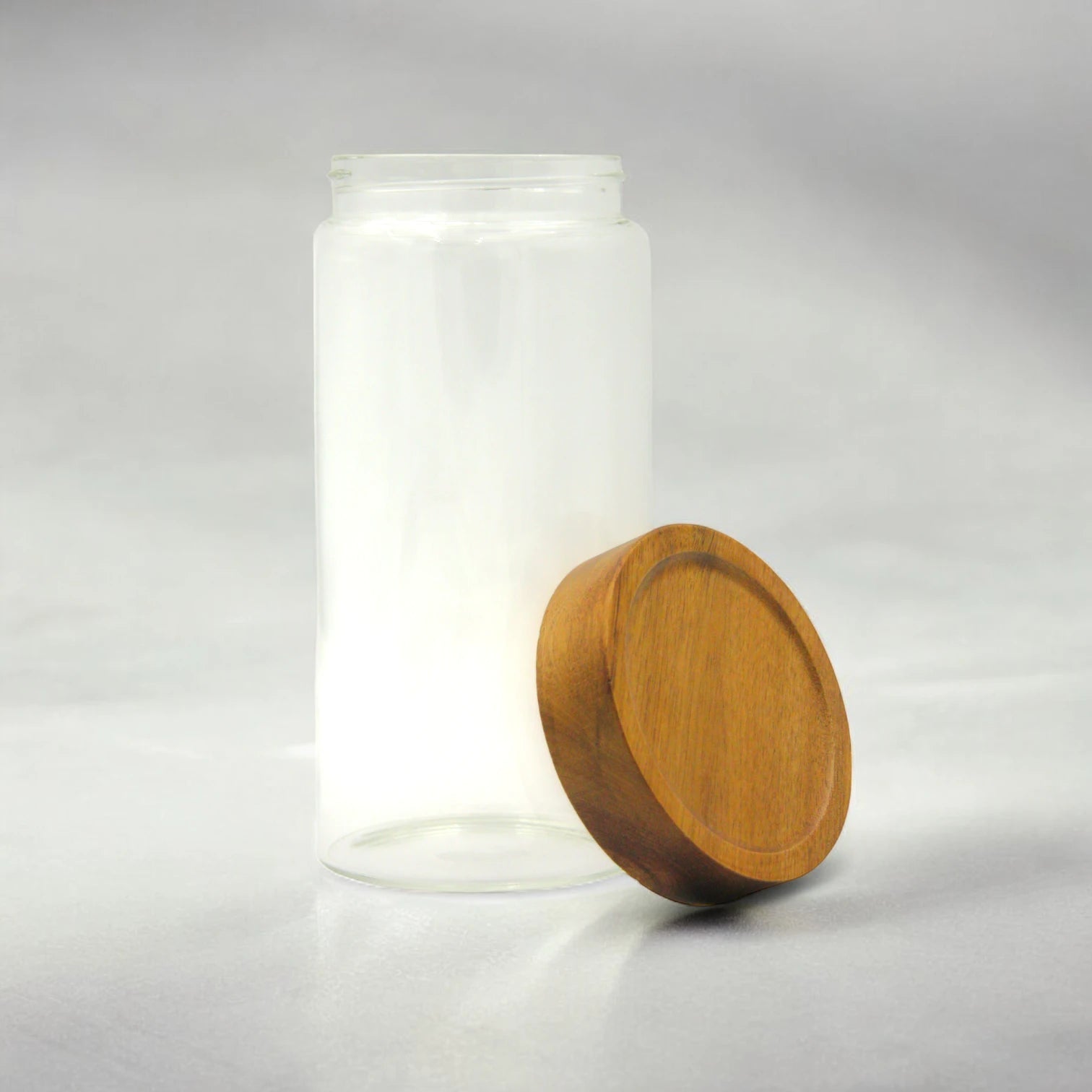 Damoo Tall Clear Glass Storage Canister with Acacia Wood Lid – Airtight Jar for Kitchen Pantry, Coffee, Spices, Snacks & Organizing - Damoo