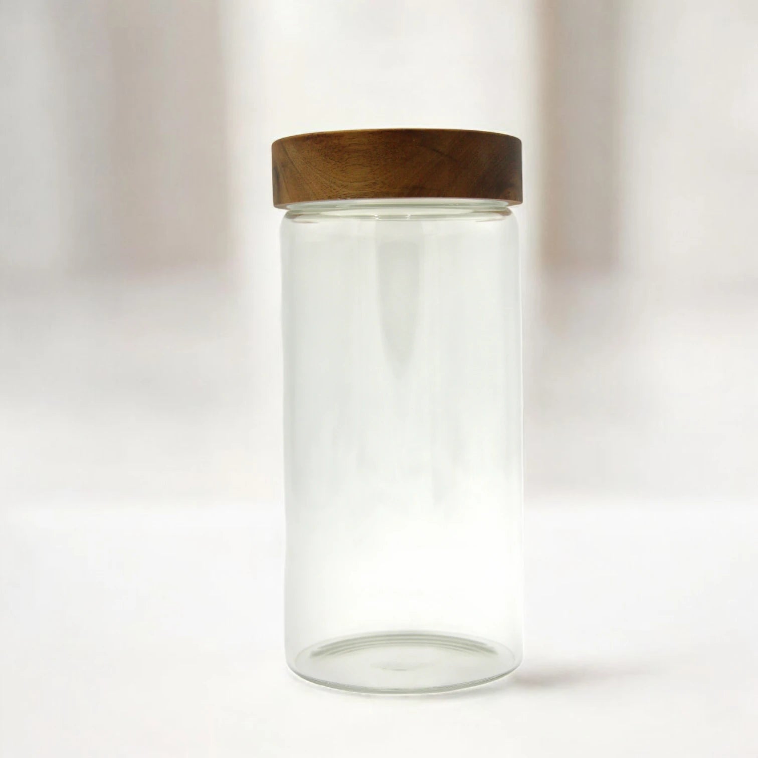 Damoo Tall Clear Glass Storage Canister with Acacia Wood Lid – Airtight Jar for Kitchen Pantry, Coffee, Spices, Snacks & Organizing - Damoo