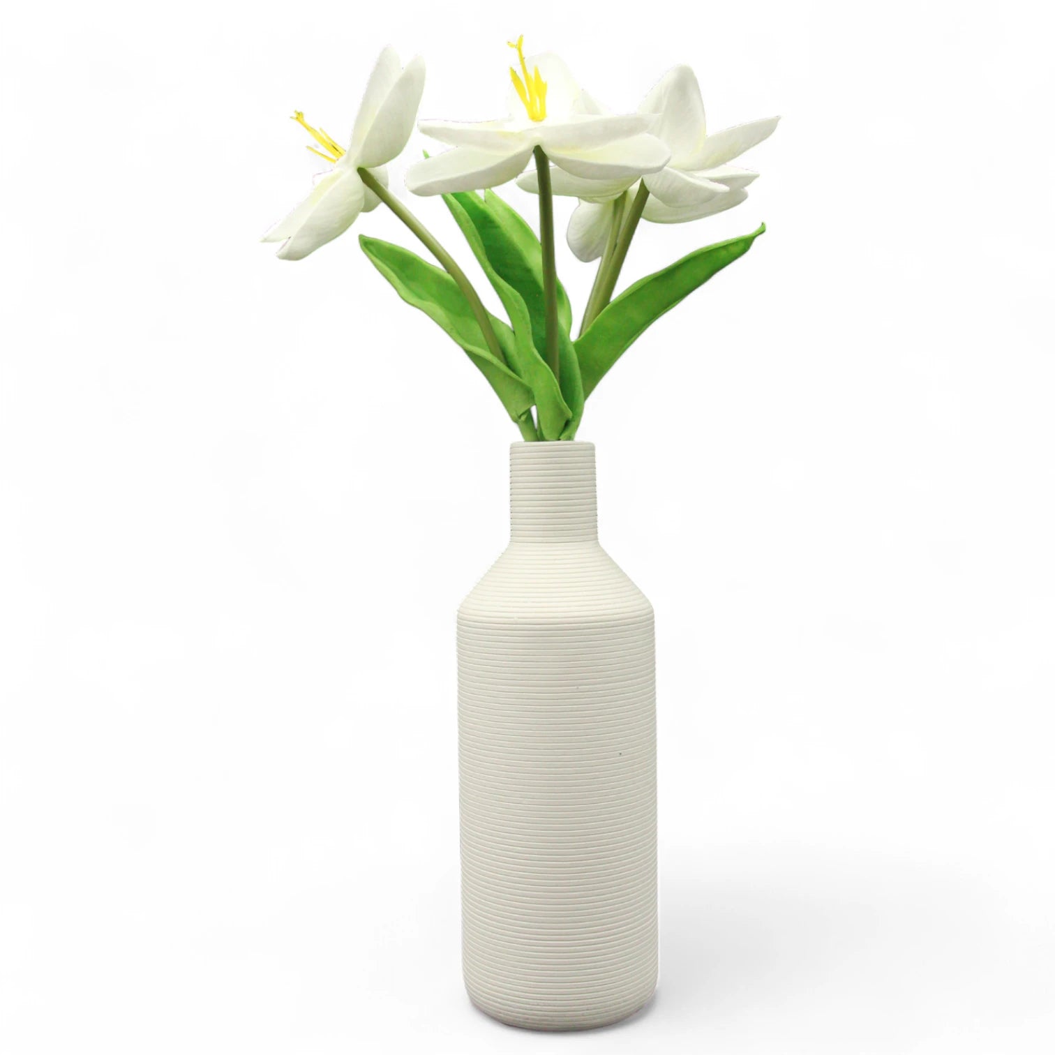 Damoo Tall Ribbed Ceramic Flower Vase – Modern Minimalist White Vase for Tabletop Decor | Elegant Home Accent for Living Room, Office & Bedroom - Damoo