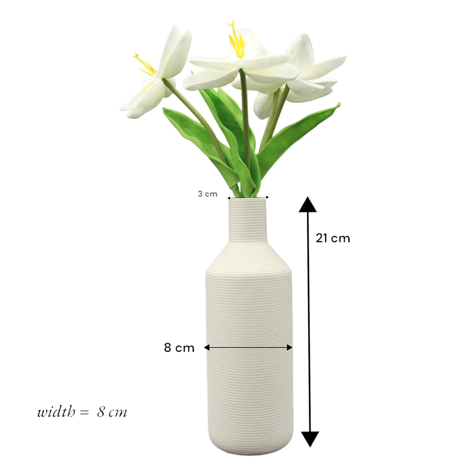 Damoo Tall Ribbed Ceramic Flower Vase – Modern Minimalist White Vase for Tabletop Decor | Elegant Home Accent for Living Room, Office & Bedroom - Damoo