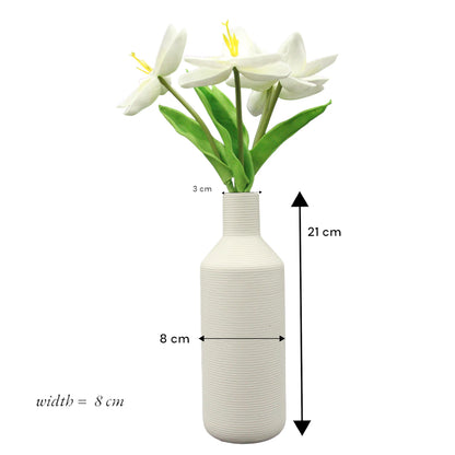Damoo Tall Ribbed Ceramic Flower Vase – Modern Minimalist White Vase for Tabletop Decor | Elegant Home Accent for Living Room, Office & Bedroom - Damoo