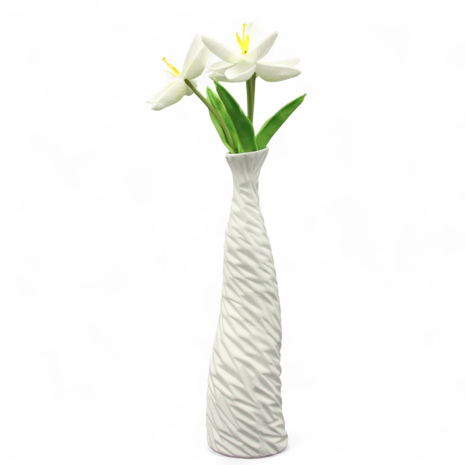 Damoo Tall White Textured Ceramic Flower Vase – Modern Minimalist Home Decor for Living Room, Bedroom, or Office - Damoo