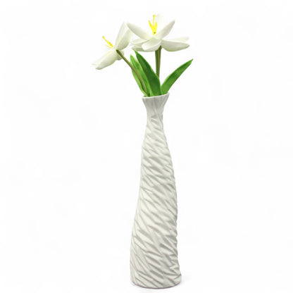 Damoo Tall White Textured Ceramic Flower Vase – Modern Minimalist Home Decor for Living Room, Bedroom, or Office - Damoo