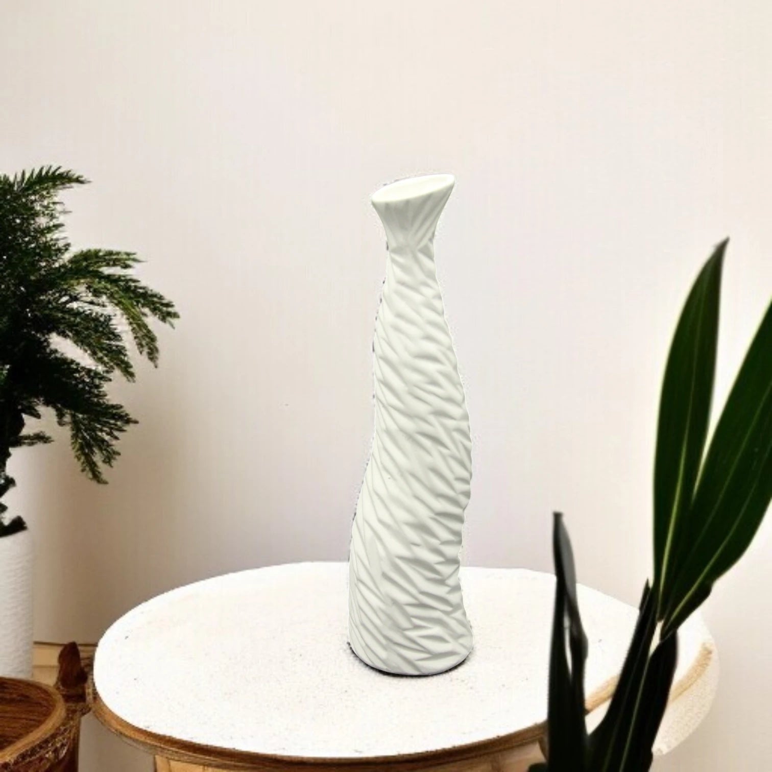 Damoo Tall White Textured Ceramic Flower Vase – Modern Minimalist Home Decor for Living Room, Bedroom, or Office - Damoo