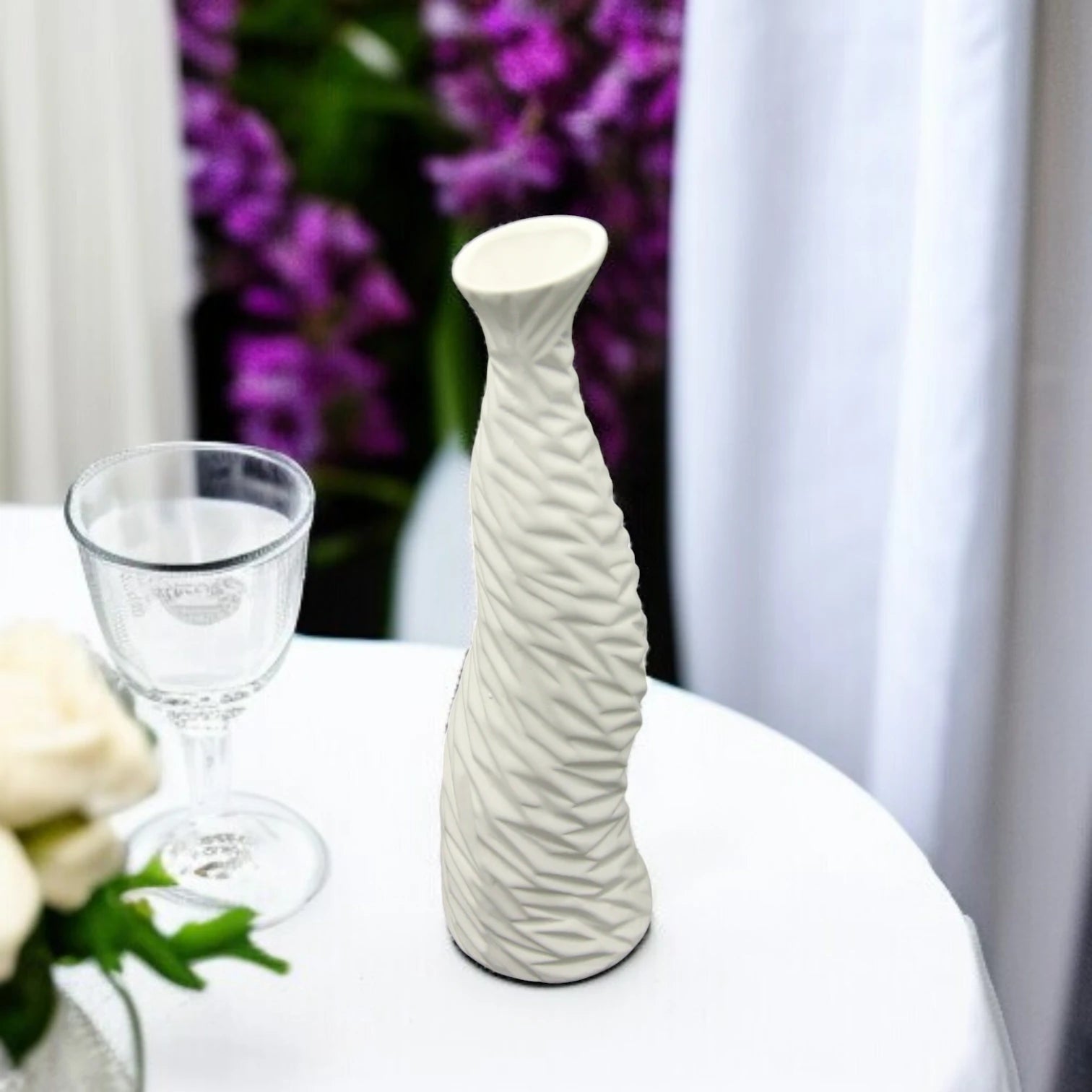 Damoo Tall White Textured Ceramic Flower Vase – Modern Minimalist Home Decor for Living Room, Bedroom, or Office - Damoo