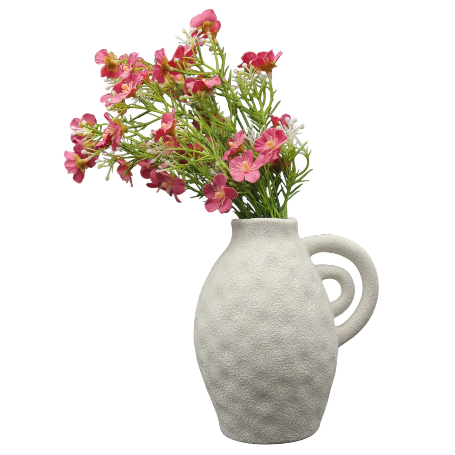 Damoo Textured Ceramic Flower Vase with Artistic Loop Handle – Modern Rustic Jug-Style Vase for Dried or Fresh Flowers - Damoo