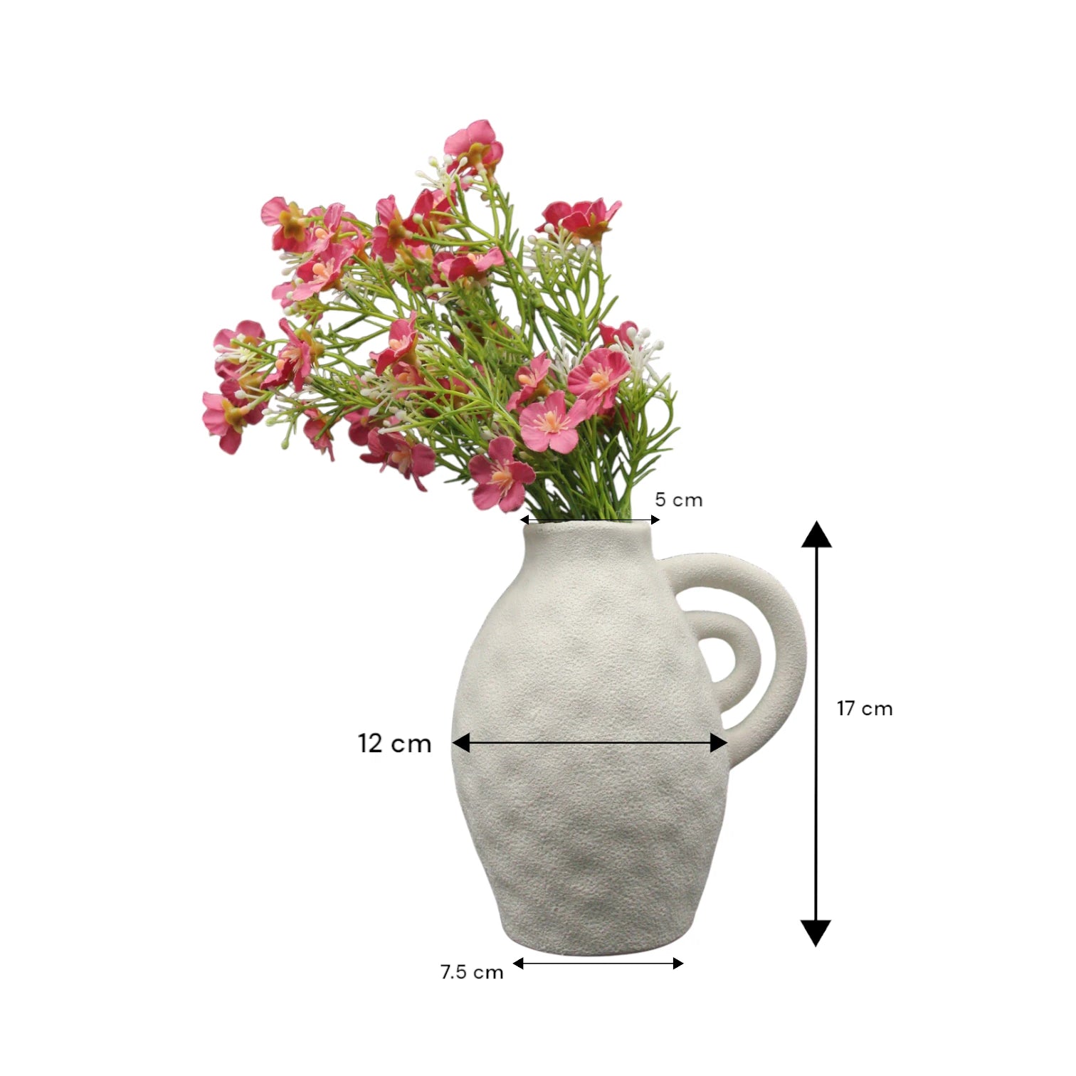 Damoo Textured Ceramic Flower Vase with Artistic Loop Handle – Modern Rustic Jug-Style Vase for Dried or Fresh Flowers - Damoo