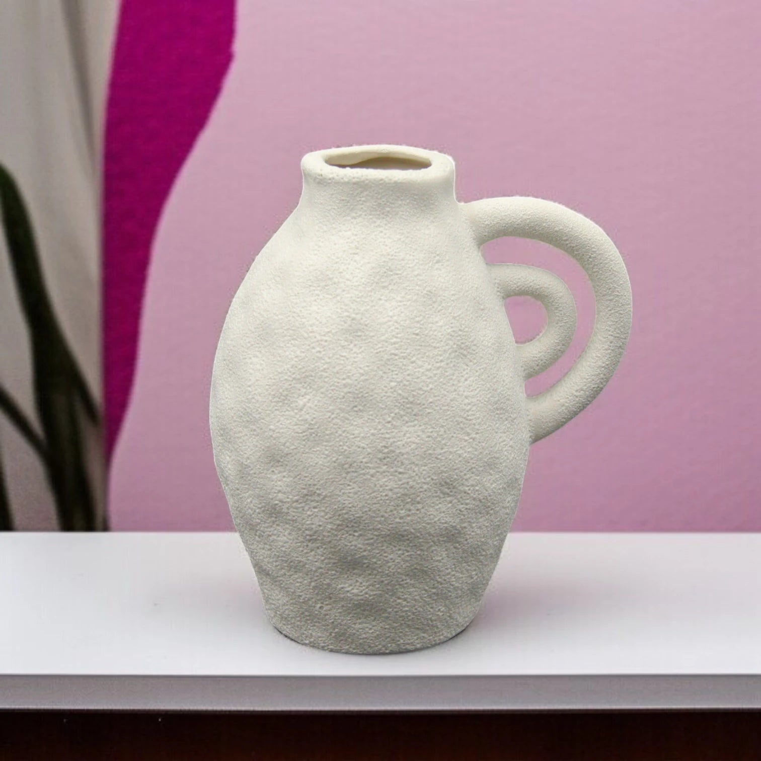 Damoo Textured Ceramic Flower Vase with Artistic Loop Handle – Modern Rustic Jug-Style Vase for Dried or Fresh Flowers - Damoo