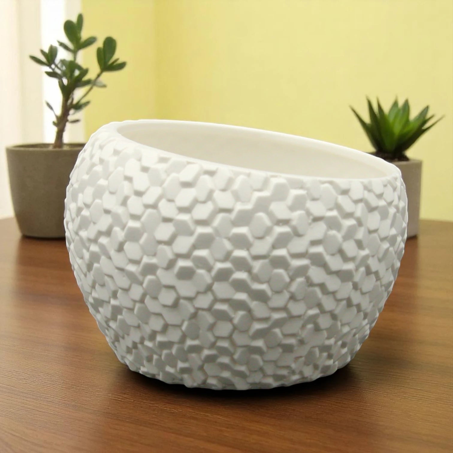 Damoo White Ceramic Decorative Vase – Round Honeycomb Textured Planter Pot for Modern Home Decor - Damoo