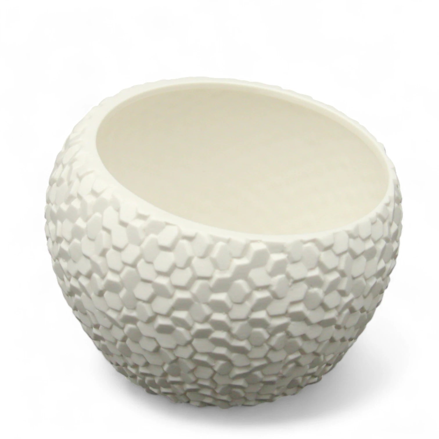 Damoo White Ceramic Decorative Vase – Round Honeycomb Textured Planter Pot for Modern Home Decor - Damoo