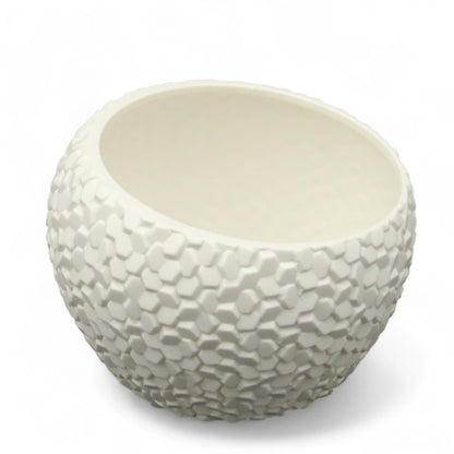 Damoo White Ceramic Decorative Vase – Round Honeycomb Textured Planter Pot for Modern Home Decor - Damoo