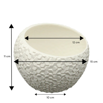 Damoo White Ceramic Decorative Vase – Round Honeycomb Textured Planter Pot for Modern Home Decor - Damoo