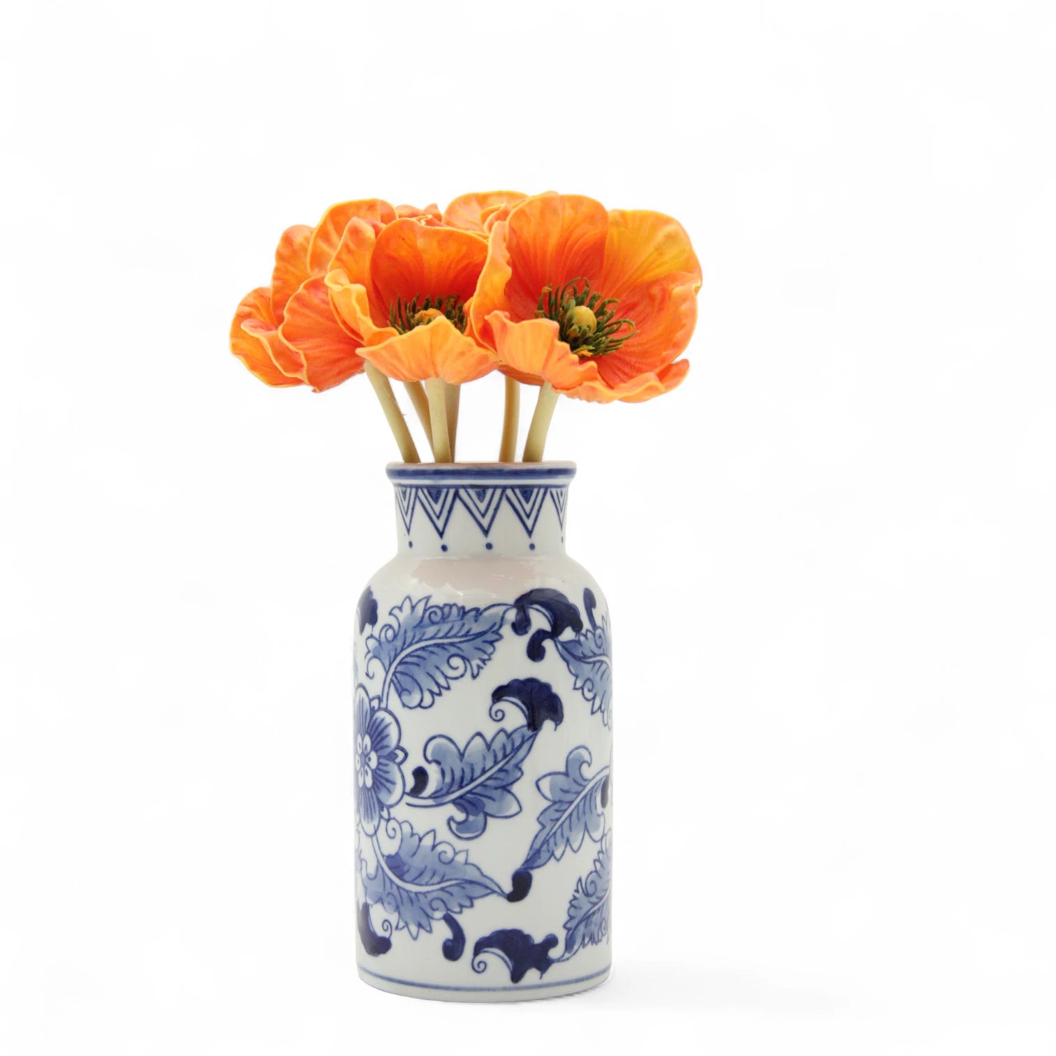 Damoo White Ceramic Flower Vase with Blue Leaf Accents – Elegant Minimalist Vase for Home & Office Décor - Damoo