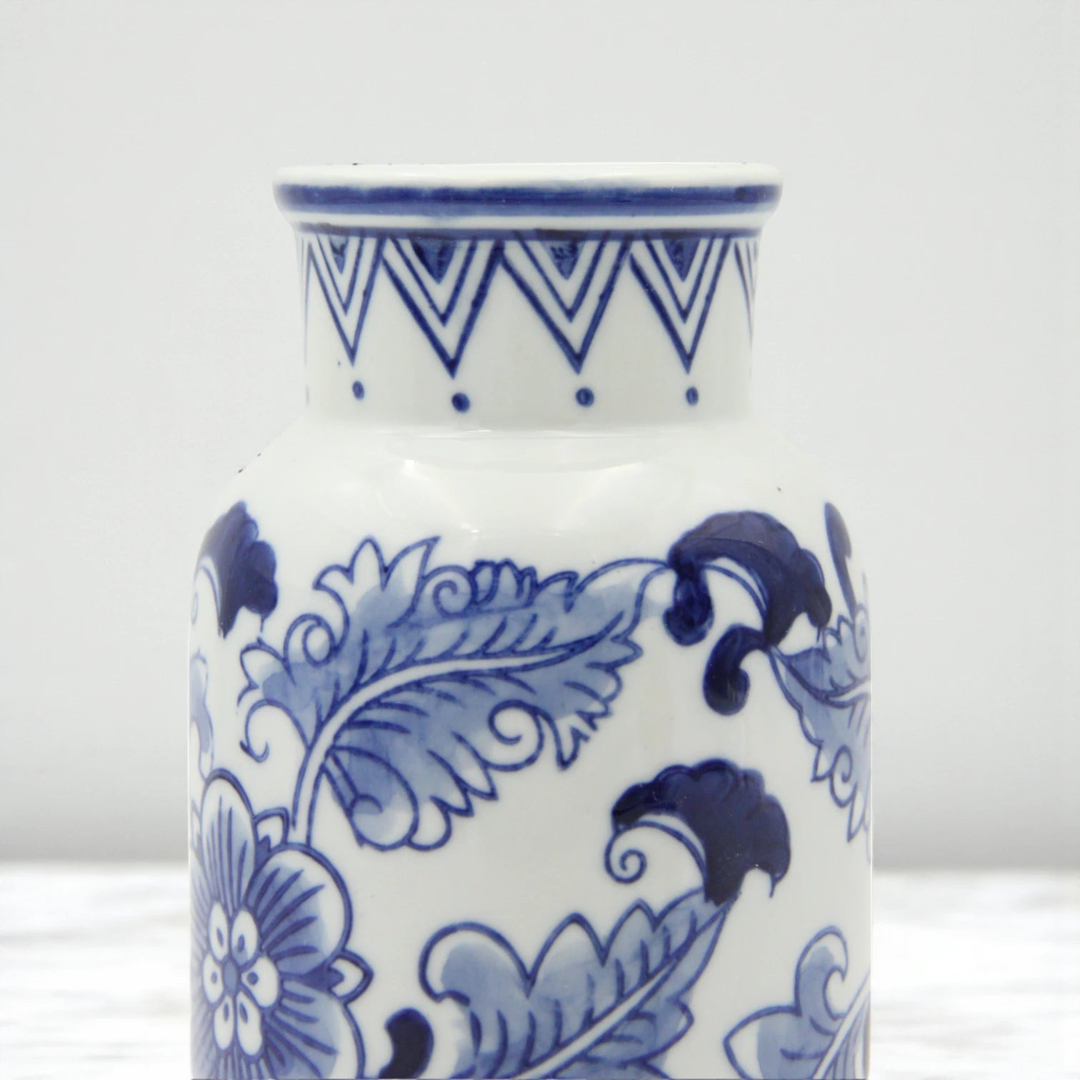 Damoo White Ceramic Flower Vase with Blue Leaf Accents – Elegant Minimalist Vase for Home & Office Décor - Damoo