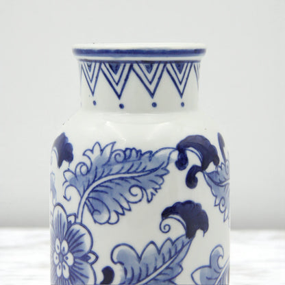 Damoo White Ceramic Flower Vase with Blue Leaf Accents – Elegant Minimalist Vase for Home & Office Décor - Damoo