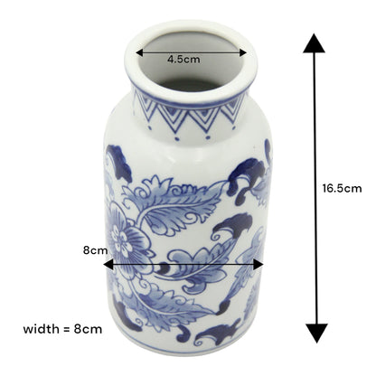 Damoo White Ceramic Flower Vase with Blue Leaf Accents – Elegant Minimalist Vase for Home & Office Décor - Damoo