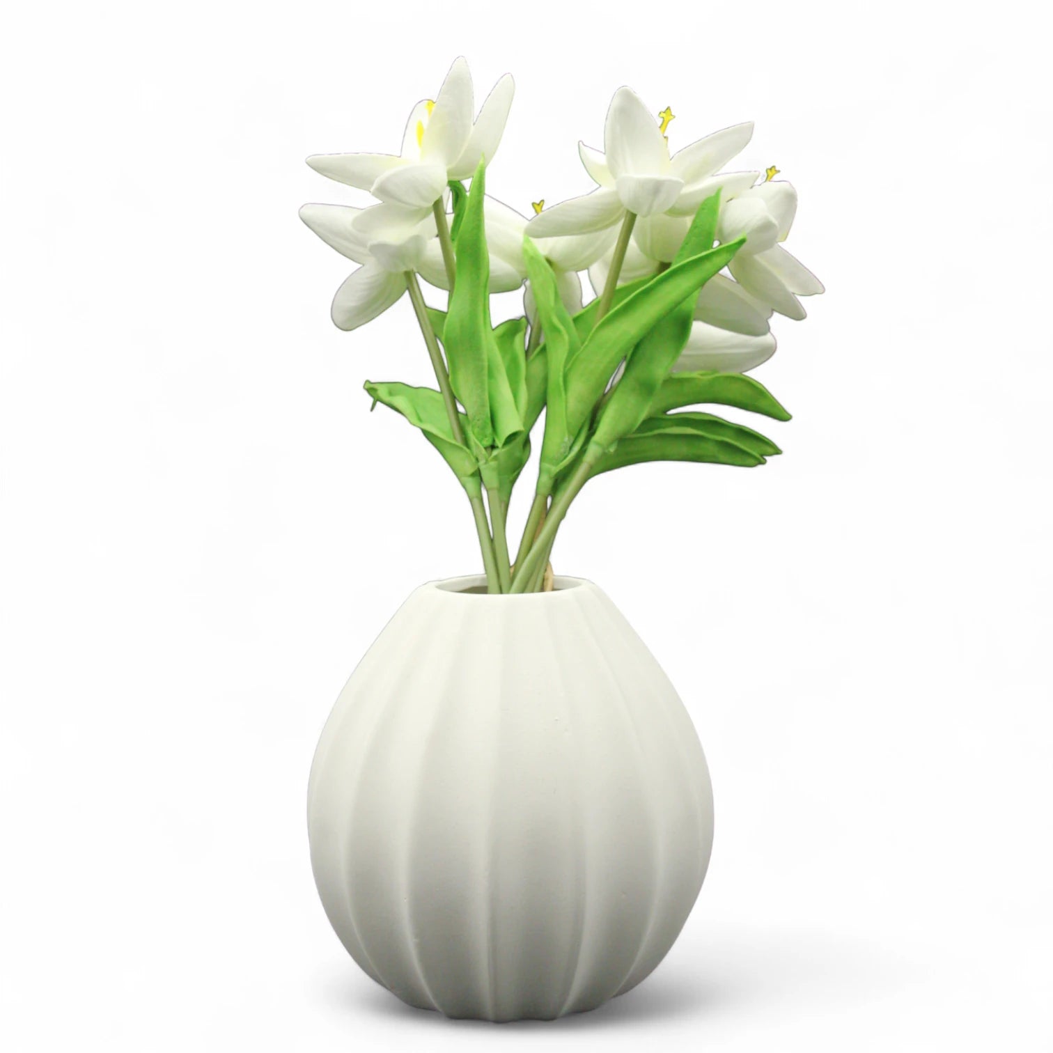 Damoo White Ribbed Ceramic Vase – Modern Minimalist Tabletop Vase for Faux or Fresh Flowers | Elegant Home Decor Accent for Living Room, Bedroom & Office - Damoo