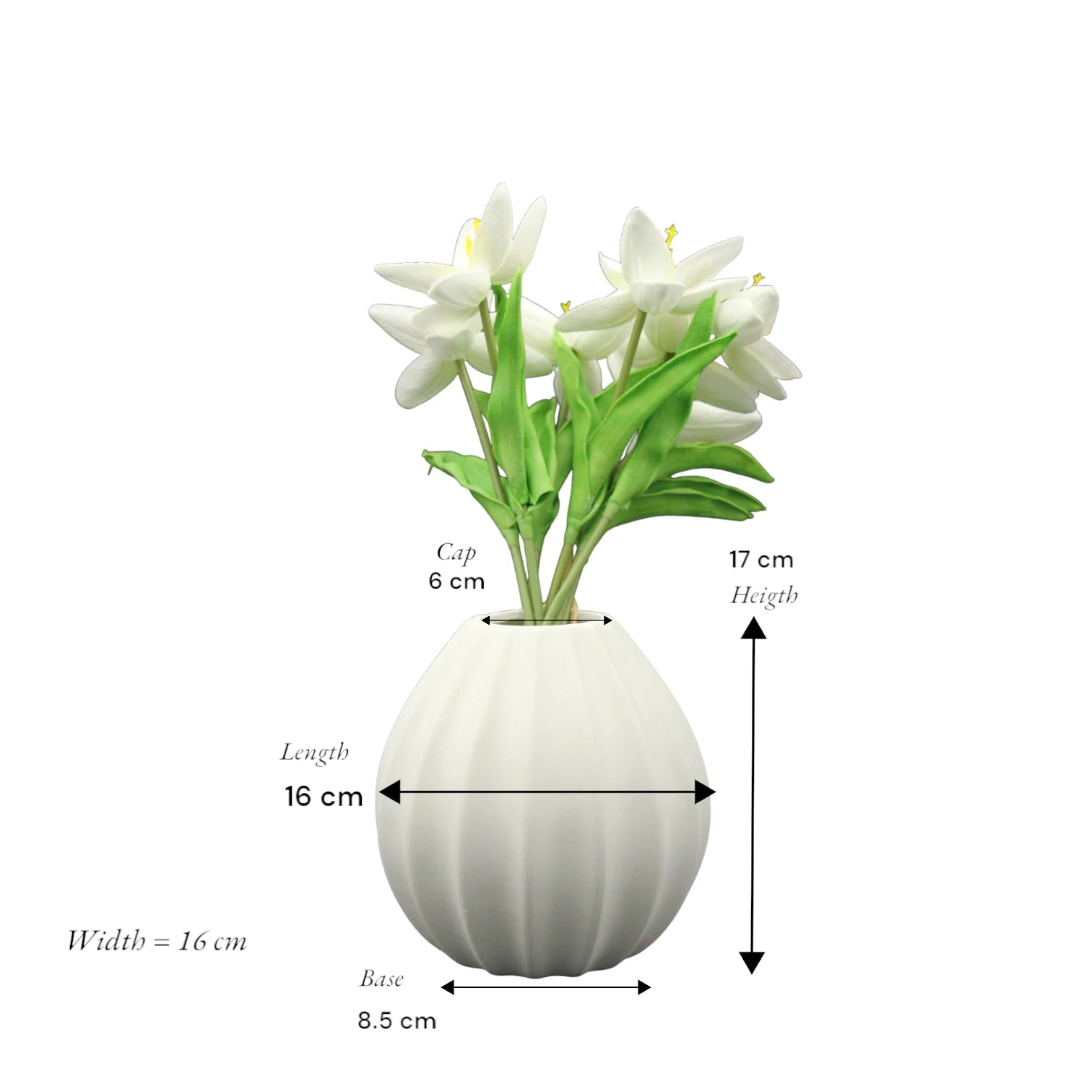 Damoo White Ribbed Ceramic Vase – Modern Minimalist Tabletop Vase for Faux or Fresh Flowers | Elegant Home Decor Accent for Living Room, Bedroom & Office - Damoo