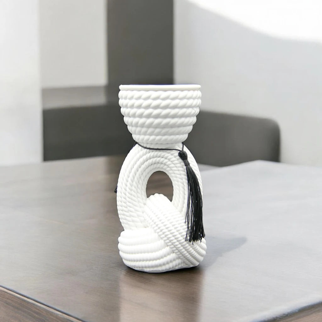 Damoo White Rope-Inspired Arabic Bakhour Burner – Luxury Oud Incense Holder with Tassel | Modern Islamic Home Decor - Damoo