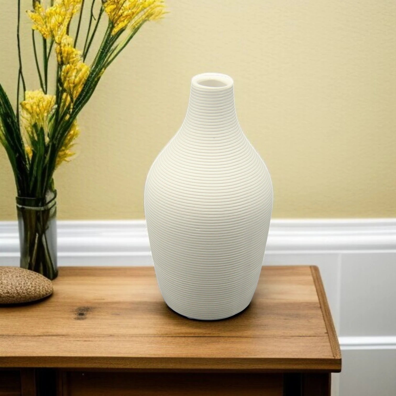 Damoo White Textured Ceramic Vase – Tall Minimalist Decorative Vase for Faux Floral Arrangements, Dried Flowers| Elegant Modern Accent for Home, Office, or Entryway Decor - Damoo