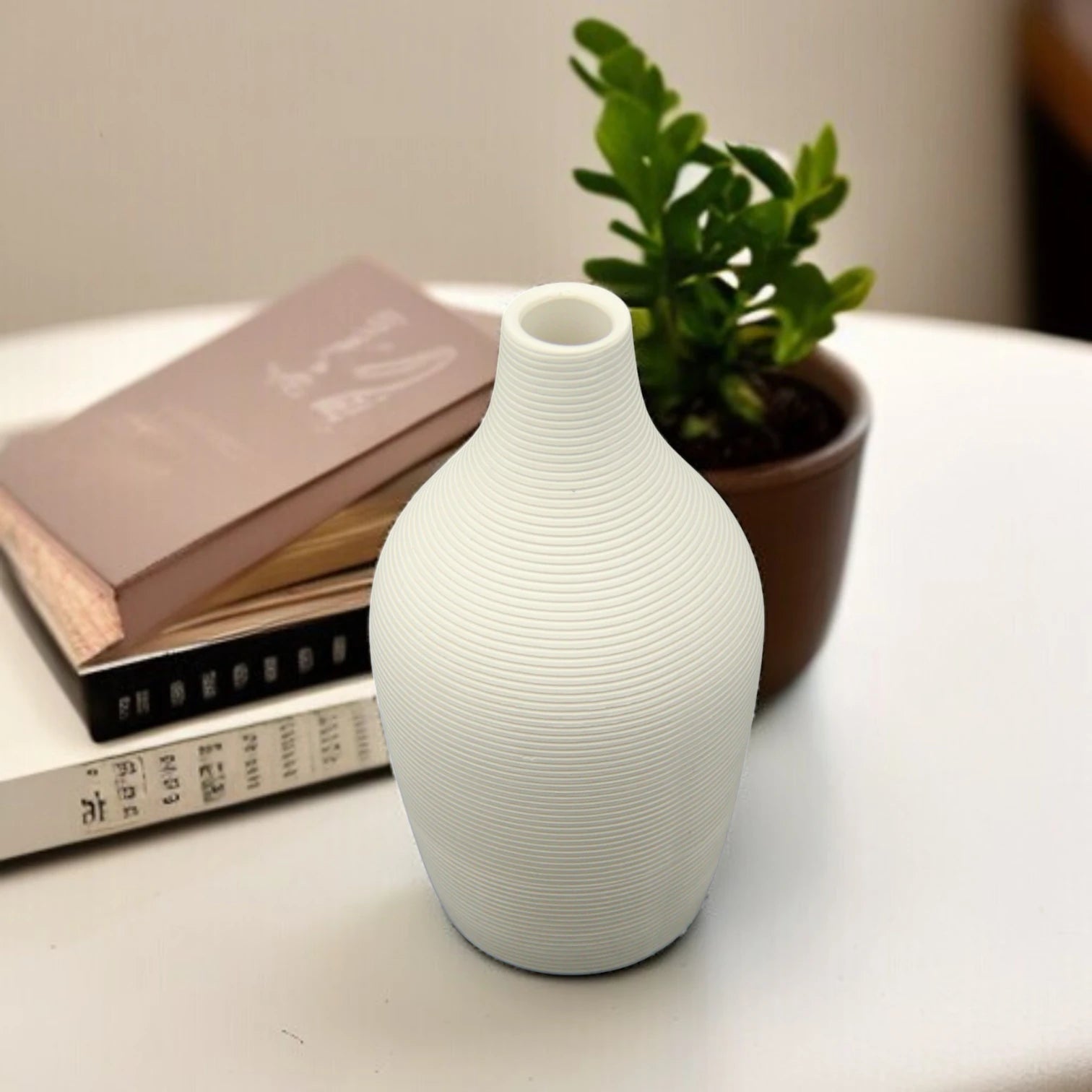 Damoo White Textured Ceramic Vase – Tall Minimalist Decorative Vase for Faux Floral Arrangements, Dried Flowers| Elegant Modern Accent for Home, Office, or Entryway Decor - Damoo