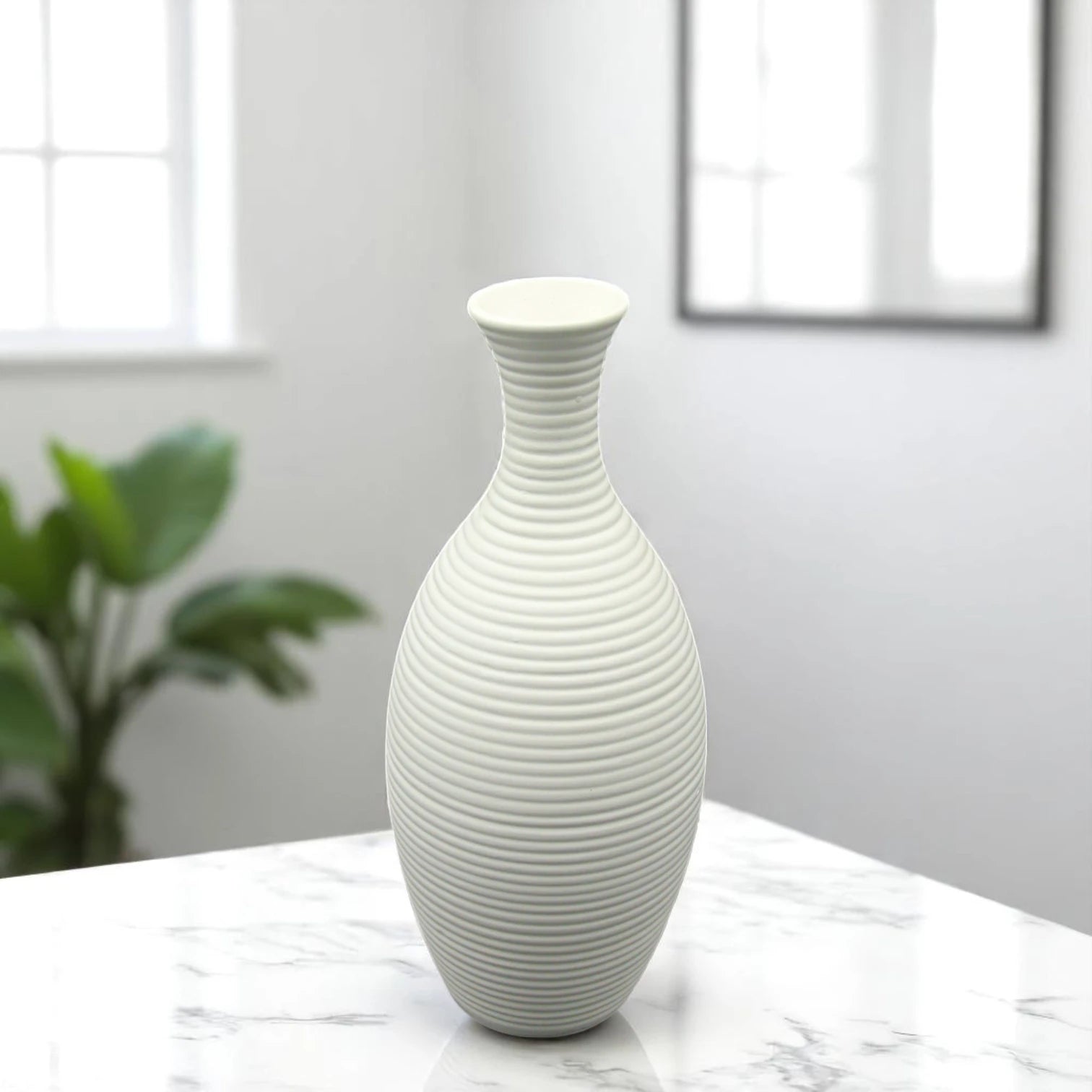 Damoo White Textured Ceramic Vase – Tall Minimalist Decorative Vase for Faux Floral Arrangements, Dried Flowers| Elegant Modern Accent for Home, Office, or Entryway Decor - Damoo
