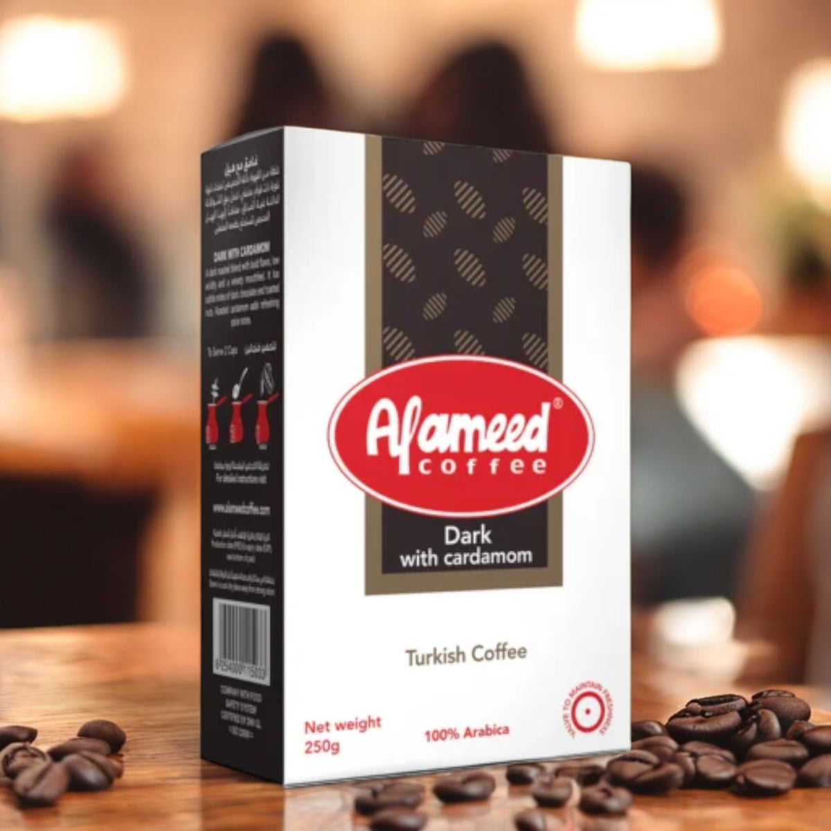 Al Ameed Turkish Coffee – Dark Roast with Cardamom – Bold Arabic Flavor – 100% Arabica – 250g Fresh Pack - Damoo