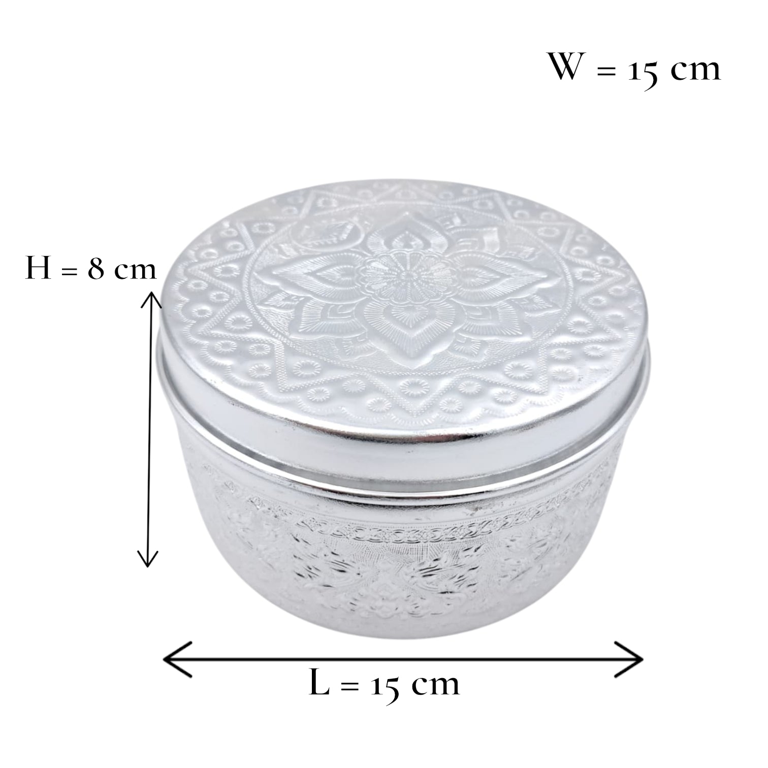 Engraved Aluminum Storage Container with Lid – Traditional Middle Eastern Decorative Box for Spices, Jewelry & Dry Foods (H 8cm × L 15cm × W 15cm) - Damoo