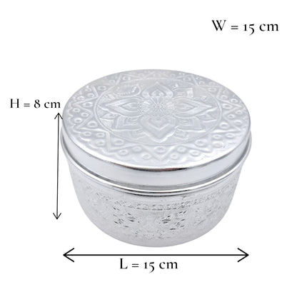 Engraved Aluminum Storage Container with Lid – Traditional Middle Eastern Decorative Box for Spices, Jewelry & Dry Foods (H 8cm × L 15cm × W 15cm) - Damoo