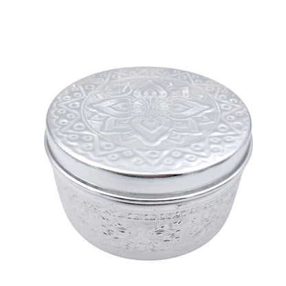 Engraved Aluminum Storage Container with Lid – Traditional Middle Eastern Decorative Box for Spices, Jewelry & Dry Foods (H 8cm × L 15cm × W 15cm) - Damoo