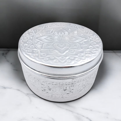 Engraved Aluminum Storage Container with Lid – Traditional Middle Eastern Decorative Box for Spices, Jewelry & Dry Foods (H 8cm × L 15cm × W 15cm) - Damoo