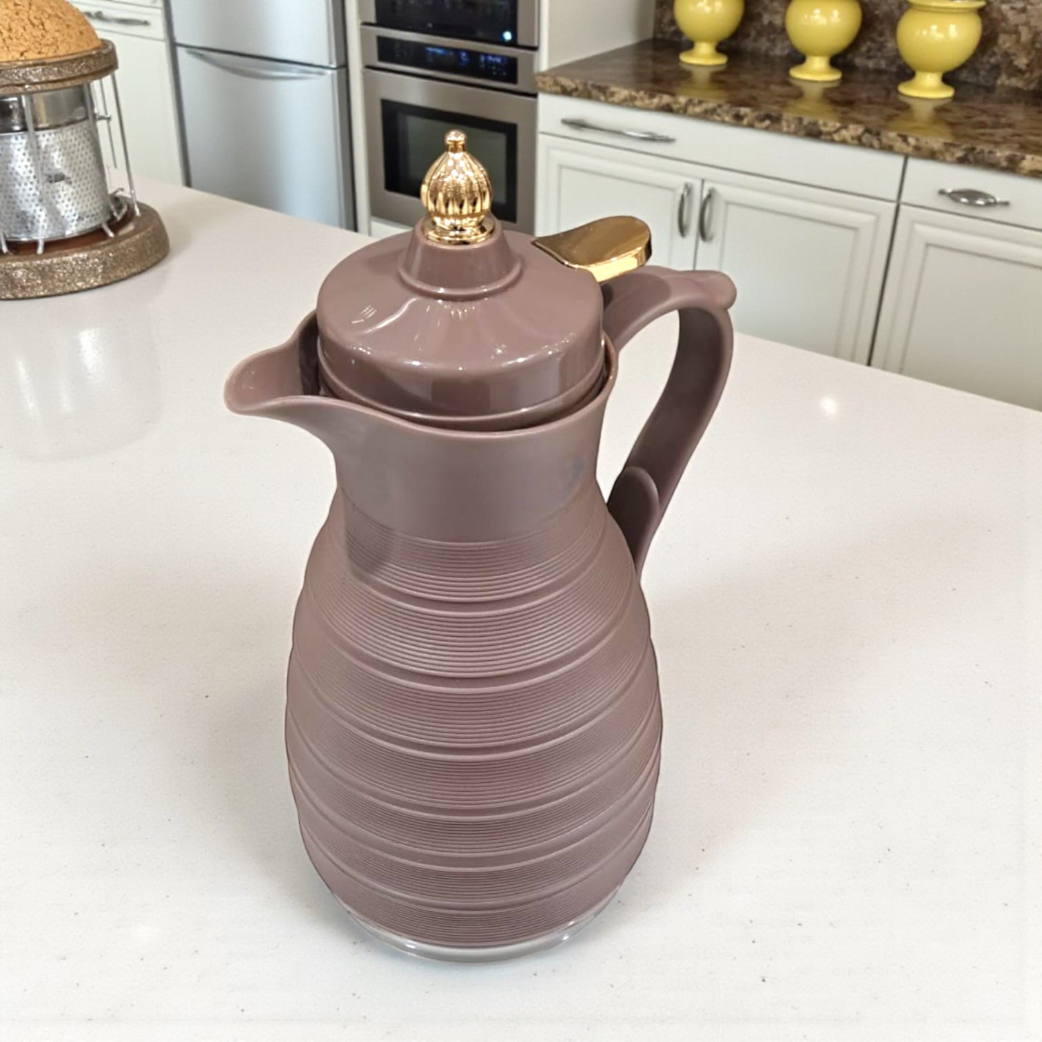 GERMAX Original Luxury Vacuum Flask 1L – Arabic Coffee & Tea Thermos | Elegant Gold Lid & Handle | 12H Hot / 24H Cold | Premium Glass Liner | Made in China - Damoo