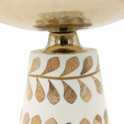 Hammered Metal Pedestal Serving Bowl with Decorative Inlay Base – Elegant Elevated Fruit & Dessert Bowl for Table Centerpiece (20H x 20L x 20W CM)