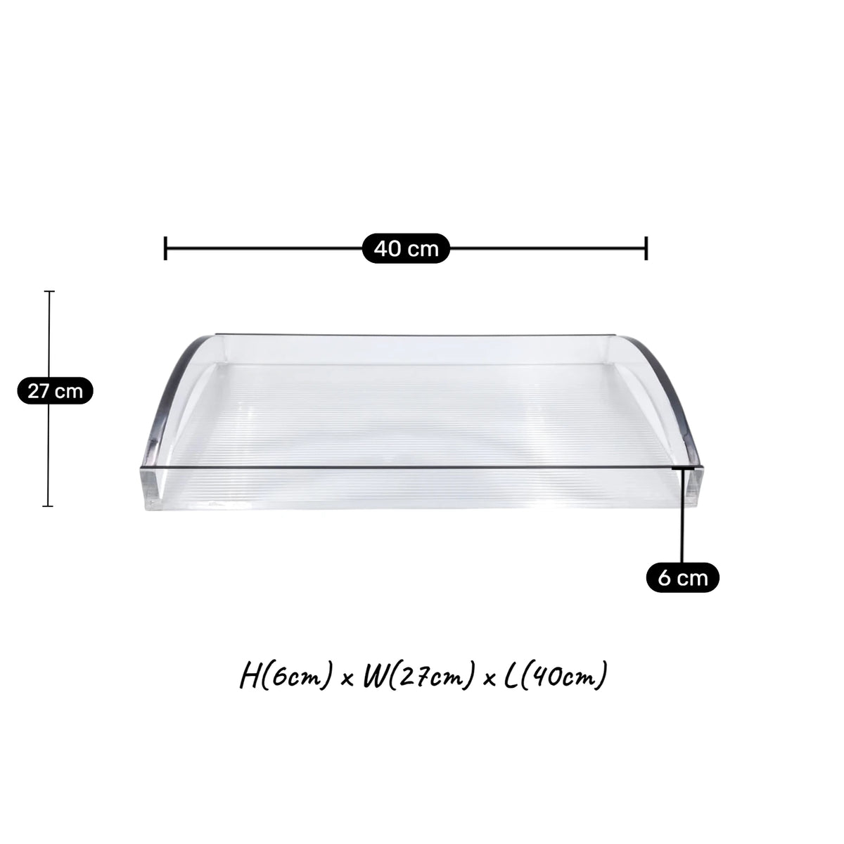 Modern Acrylic Serving Tray with Gold & Silver Arc Handles – Clear Ribbed Organizer Tray (6H x 40L x 27W CM) - Damoo