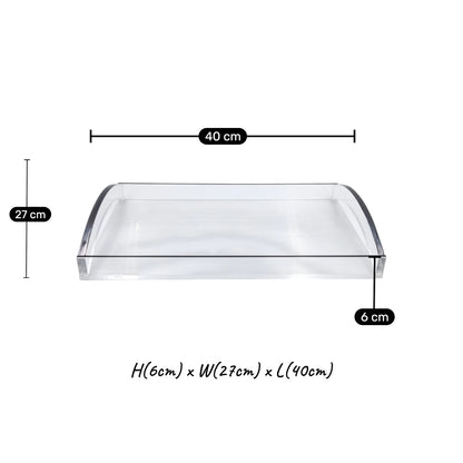 Modern Acrylic Serving Tray with Gold & Silver Arc Handles – Clear Ribbed Organizer Tray (6H x 40L x 27W CM) - Damoo