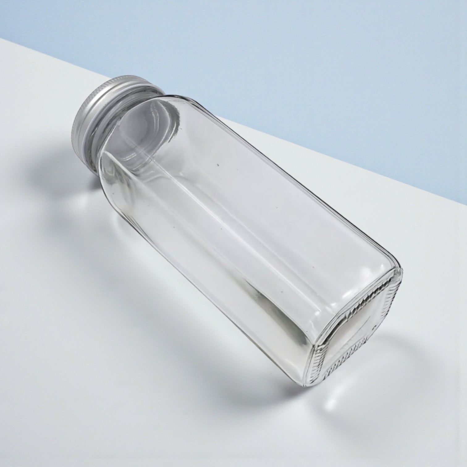 Lord & Lady Clear Glass Spice Jar with Stainless Steel Lid | Airtight Square Seasoning Container for Kitchen Storage | Modern Spice Organizer H(21.5cm) x W(7cm)
